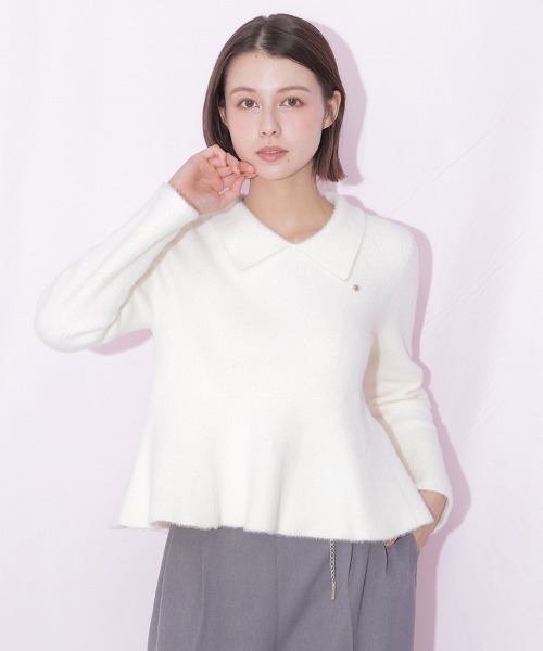 JILL by JILL STUART(ジルバイジルスチュアート)の「襟付きフェザーペプラムニット(ニット/セーター・レディース・ブラック/ホワイト/ピンク・FREE)」の12枚目の写真
