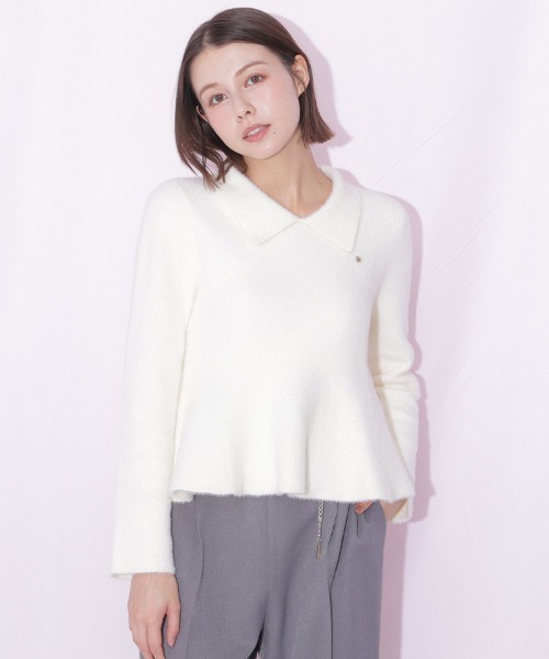 JILL by JILL STUART(ジルバイジルスチュアート)の「襟付きフェザーペプラムニット(ニット/セーター・レディース・ブラック/ホワイト/ピンク・FREE)」の9枚目の写真