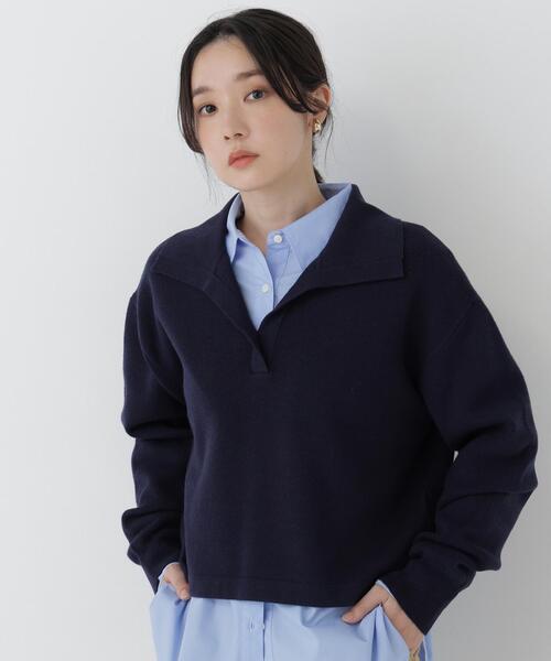 NATURAL BEAUTY BASIC(ナチュラルビューティーベーシック)の「スキッパーニット(ニット/セーター・レディース・ベージュ/ライトグリーン/ネイビー・FREE)」の3枚目の写真