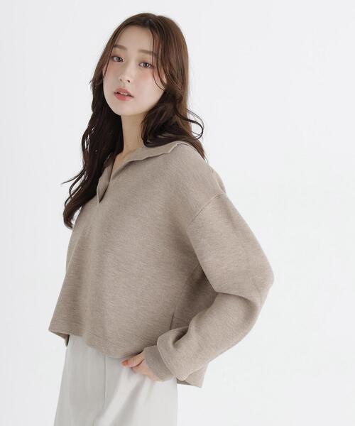 NATURAL BEAUTY BASIC(ナチュラルビューティーベーシック)の「スキッパーニット(ニット/セーター・レディース・ベージュ/ライトグリーン/ネイビー・FREE)」の5枚目の写真