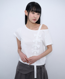RIBBON OFF SHOULDER T-SHIRT [WHITE]