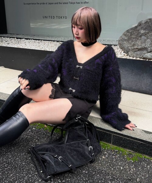 Mavie..7（メヴィセットゥ）の「【Mavie..7】マーブルショートカーディガン（カーディガン/ボレロ・レディース・パープル・FREE）」の4枚目の写真