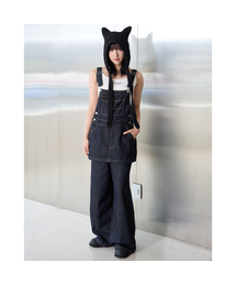 レイヤード ミニスカート ワイドデニム サロペット