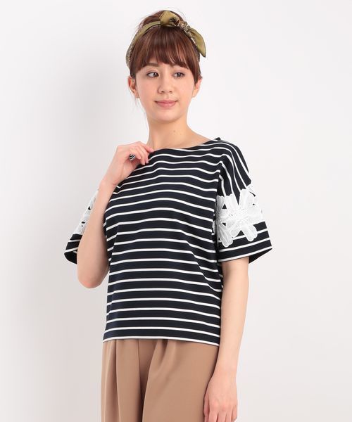 ROPE' PICNIC(ロペピクニック)の「レース切替ボーダープルオーバー(Tシャツ/カットソー・レディース・ブラック/ネイビー/ブルー系その他・38)」の2枚目の写真