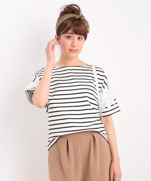 ROPE' PICNIC(ロペピクニック)の「レース切替ボーダープルオーバー(Tシャツ/カットソー・レディース・ブラック/ネイビー/ブルー系その他・38)」の1枚目の写真