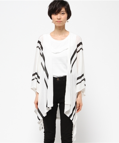 VENCEEXCHANGE（ヴァンスエクスチェンジ）の「STポンチョアンサンブル           （カーディガン/ボレロ・レディース・オフホワイト/グレー/ブラック・MEDIUM）」の9枚目の写真