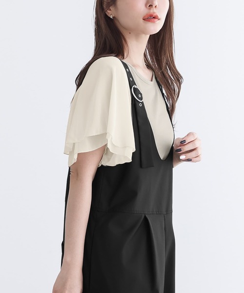 osharewalker（オシャレウォーカー）の「『フレアスリーブデザインTシャツ』（Tシャツ/カットソー・レディース・ネイビー/チャコールグレー/ブラック/グレイッシュベージュ/オリーブ/ホワイト/ブラウン/アクア/ピンク/ブルーグリーン/レッド/モカ/ブラック系その他/グレー/イエロー/グレイッシュブルー/オレンジ・1/2）」の22枚目の写真