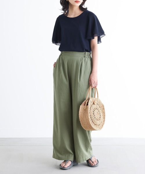 osharewalker（オシャレウォーカー）の「『フレアスリーブデザインTシャツ』（Tシャツ/カットソー・レディース・ネイビー/チャコールグレー/ブラック/グレイッシュベージュ/オリーブ/ホワイト/ブラウン/アクア/ピンク/ブルーグリーン/レッド/モカ/ブラック系その他/グレー/イエロー/グレイッシュブルー/オレンジ・1/2）」の21枚目の写真