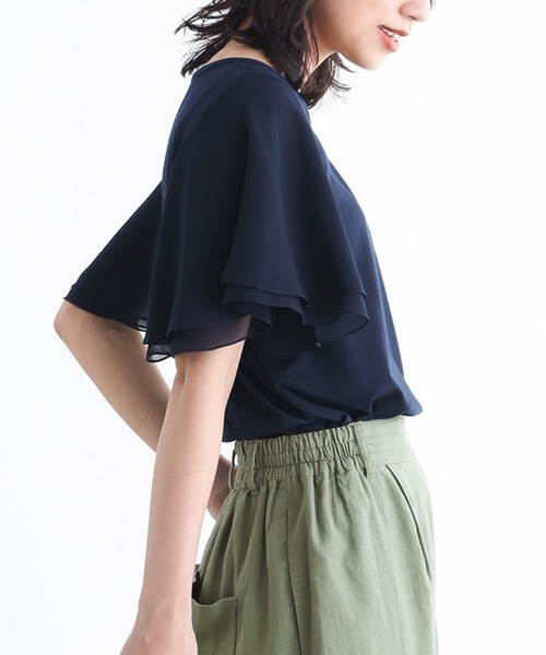 osharewalker（オシャレウォーカー）の「『フレアスリーブデザインTシャツ』（Tシャツ/カットソー・レディース・ネイビー/チャコールグレー/ブラック/グレイッシュベージュ/オリーブ/ホワイト/ブラウン/アクア/ピンク/ブルーグリーン/レッド/モカ/ブラック系その他/グレー/イエロー/グレイッシュブルー/オレンジ・1/2）」の19枚目の写真