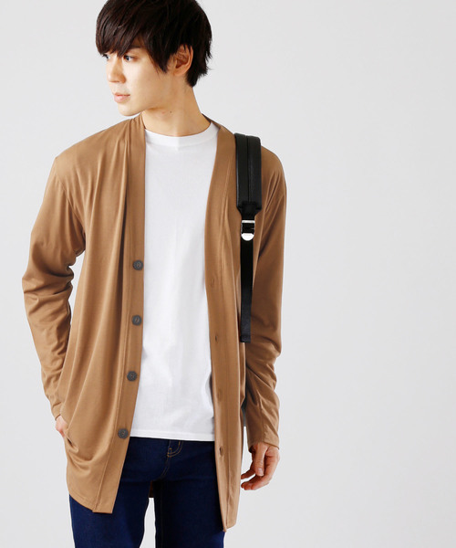 MONO-MART（モノマート）の「T/R 裾ラウンドミドルロング丈 ストレッチ カーディガン（カーディガン/ボレロ・メンズ・ブラック/パープル/ネイビー/オフホワイト/グレー系その他/ブラウン系その他/バーガンディー/ヘザーチャコール・FREE）」の5枚目の写真