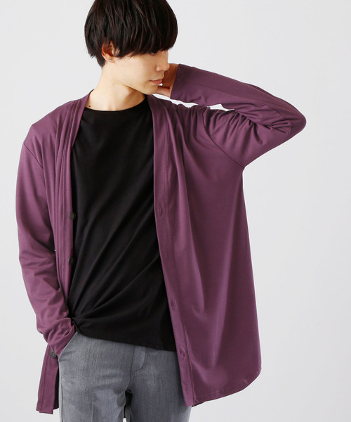 MONO-MART（モノマート）の「T/R 裾ラウンドミドルロング丈 ストレッチ カーディガン（カーディガン/ボレロ・メンズ・ブラック/パープル/ネイビー/オフホワイト/グレー系その他/ブラウン系その他/バーガンディー/ヘザーチャコール・FREE）」の7枚目の写真