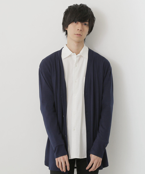 MONO-MART（モノマート）の「T/R 裾ラウンドミドルロング丈 ストレッチ カーディガン（カーディガン/ボレロ・メンズ・ブラック/パープル/ネイビー/オフホワイト/グレー系その他/ブラウン系その他/バーガンディー/ヘザーチャコール・FREE）」の6枚目の写真