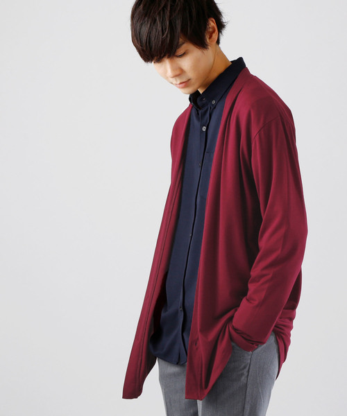 MONO-MART（モノマート）の「T/R 裾ラウンドミドルロング丈 ストレッチ カーディガン（カーディガン/ボレロ・メンズ・ブラック/パープル/ネイビー/オフホワイト/グレー系その他/ブラウン系その他/バーガンディー/ヘザーチャコール・FREE）」の8枚目の写真