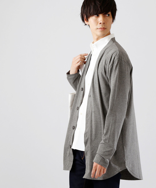 MONO-MART（モノマート）の「T/R 裾ラウンドミドルロング丈 ストレッチ カーディガン（カーディガン/ボレロ・メンズ・ブラック/パープル/ネイビー/オフホワイト/グレー系その他/ブラウン系その他/バーガンディー/ヘザーチャコール・FREE）」の4枚目の写真