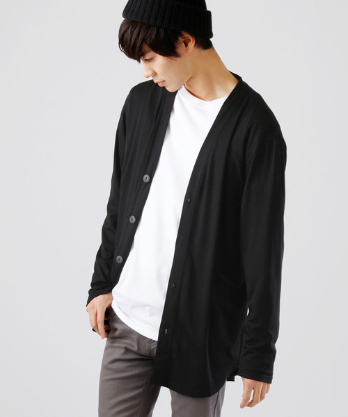 MONO-MART（モノマート）の「T/R 裾ラウンドミドルロング丈 ストレッチ カーディガン（カーディガン/ボレロ・メンズ・ブラック/パープル/ネイビー/オフホワイト/グレー系その他/ブラウン系その他/バーガンディー/ヘザーチャコール・FREE）」の3枚目の写真