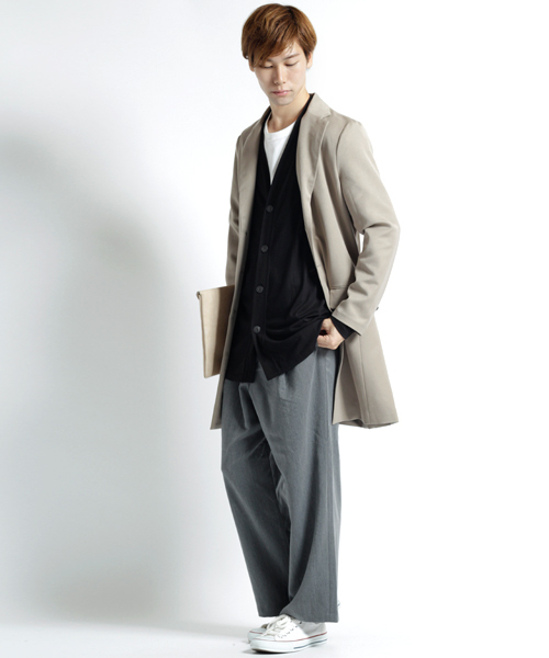 MONO-MART（モノマート）の「T/R 裾ラウンドミドルロング丈 ストレッチ カーディガン（カーディガン/ボレロ・メンズ・ブラック/パープル/ネイビー/オフホワイト/グレー系その他/ブラウン系その他/バーガンディー/ヘザーチャコール・FREE）」の9枚目の写真