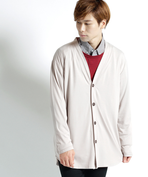 MONO-MART（モノマート）の「T/R 裾ラウンドミドルロング丈 ストレッチ カーディガン（カーディガン/ボレロ・メンズ・ブラック/パープル/ネイビー/オフホワイト/グレー系その他/ブラウン系その他/バーガンディー/ヘザーチャコール・FREE）」の10枚目の写真