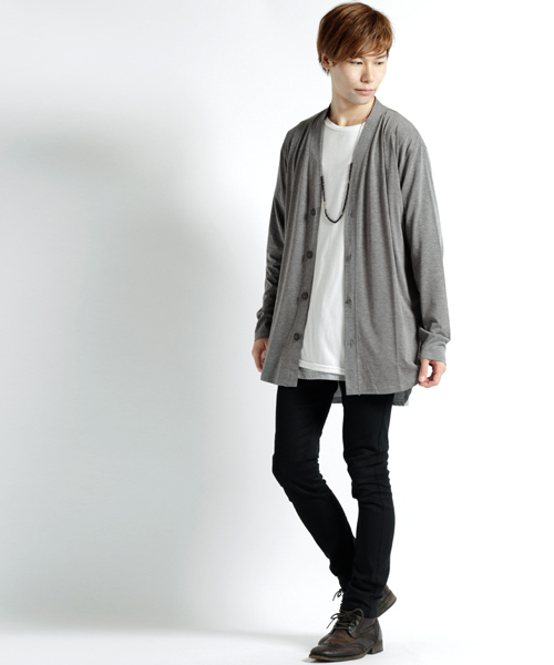 MONO-MART（モノマート）の「T/R 裾ラウンドミドルロング丈 ストレッチ カーディガン（カーディガン/ボレロ・メンズ・ブラック/パープル/ネイビー/オフホワイト/グレー系その他/ブラウン系その他/バーガンディー/ヘザーチャコール・FREE）」の13枚目の写真