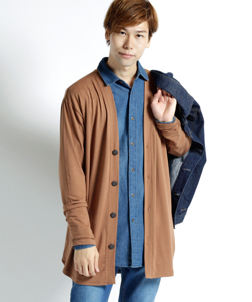 MONO-MART（モノマート）の「T/R 裾ラウンドミドルロング丈 ストレッチ カーディガン（カーディガン/ボレロ・メンズ・ブラック/パープル/ネイビー/オフホワイト/グレー系その他/ブラウン系その他/バーガンディー/ヘザーチャコール・FREE）」の14枚目の写真