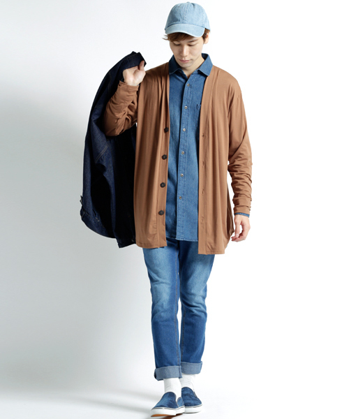 MONO-MART（モノマート）の「T/R 裾ラウンドミドルロング丈 ストレッチ カーディガン（カーディガン/ボレロ・メンズ・ブラック/パープル/ネイビー/オフホワイト/グレー系その他/ブラウン系その他/バーガンディー/ヘザーチャコール・FREE）」の15枚目の写真