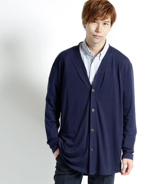 MONO-MART（モノマート）の「T/R 裾ラウンドミドルロング丈 ストレッチ カーディガン（カーディガン/ボレロ・メンズ・ブラック/パープル/ネイビー/オフホワイト/グレー系その他/ブラウン系その他/バーガンディー/ヘザーチャコール・FREE）」の16枚目の写真