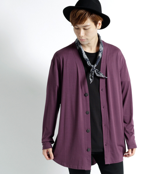 MONO-MART（モノマート）の「T/R 裾ラウンドミドルロング丈 ストレッチ カーディガン（カーディガン/ボレロ・メンズ・ブラック/パープル/ネイビー/オフホワイト/グレー系その他/ブラウン系その他/バーガンディー/ヘザーチャコール・FREE）」の18枚目の写真