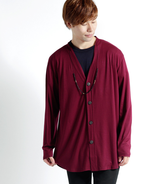 MONO-MART（モノマート）の「T/R 裾ラウンドミドルロング丈 ストレッチ カーディガン（カーディガン/ボレロ・メンズ・ブラック/パープル/ネイビー/オフホワイト/グレー系その他/ブラウン系その他/バーガンディー/ヘザーチャコール・FREE）」の20枚目の写真