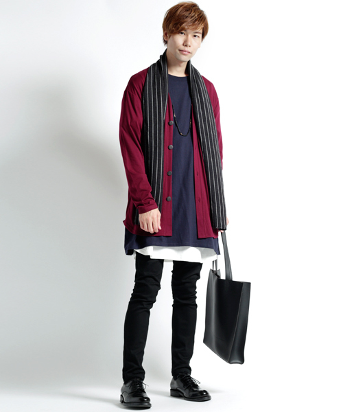 MONO-MART（モノマート）の「T/R 裾ラウンドミドルロング丈 ストレッチ カーディガン（カーディガン/ボレロ・メンズ・ブラック/パープル/ネイビー/オフホワイト/グレー系その他/ブラウン系その他/バーガンディー/ヘザーチャコール・FREE）」の21枚目の写真