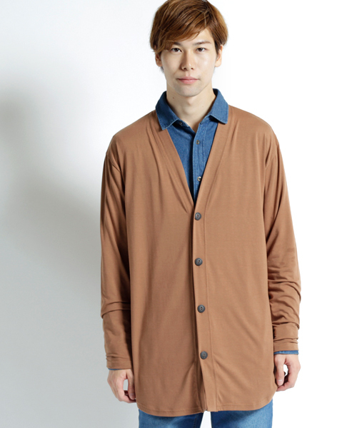 MONO-MART（モノマート）の「T/R 裾ラウンドミドルロング丈 ストレッチ カーディガン（カーディガン/ボレロ・メンズ・ブラック/パープル/ネイビー/オフホワイト/グレー系その他/ブラウン系その他/バーガンディー/ヘザーチャコール・FREE）」の22枚目の写真