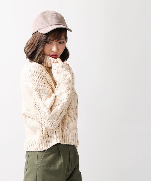 WEGO（ウィゴー）の「WEGO/ロービングケーブルタートルニット（ニット/セーター・レディース・ベージュ/ワイン/サックスブルー/イエロー・FREE）」の7枚目の写真