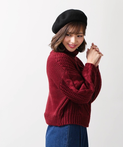 WEGO（ウィゴー）の「WEGO/ロービングケーブルタートルニット（ニット/セーター・レディース・ベージュ/ワイン/サックスブルー/イエロー・FREE）」の10枚目の写真