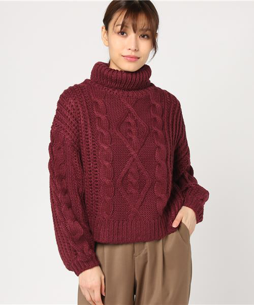 WEGO（ウィゴー）の「WEGO/ロービングケーブルタートルニット（ニット/セーター・レディース・ベージュ/ワイン/サックスブルー/イエロー・FREE）」の22枚目の写真