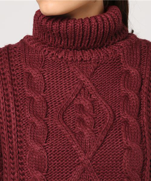 WEGO（ウィゴー）の「WEGO/ロービングケーブルタートルニット（ニット/セーター・レディース・ベージュ/ワイン/サックスブルー/イエロー・FREE）」の16枚目の写真