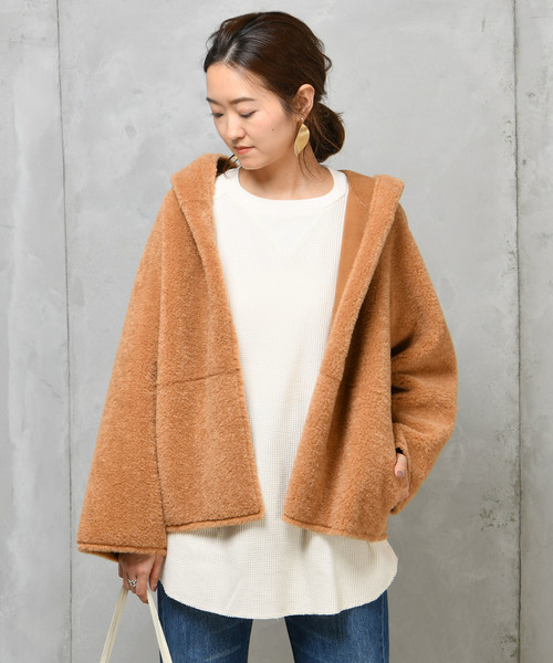 DouDou（ドゥドゥ）の「ボアムートンフード付きブルゾン（その他アウター・レディース・カーキ/キャメル/グレイッシュベージュ・FREE）」の3枚目の写真