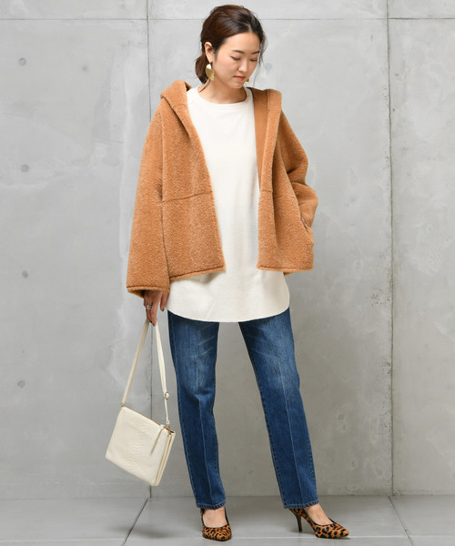 DouDou（ドゥドゥ）の「ボアムートンフード付きブルゾン（その他アウター・レディース・カーキ/キャメル/グレイッシュベージュ・FREE）」の13枚目の写真