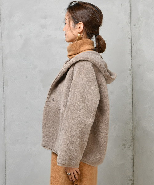 DouDou（ドゥドゥ）の「ボアムートンフード付きブルゾン（その他アウター・レディース・カーキ/キャメル/グレイッシュベージュ・FREE）」の12枚目の写真