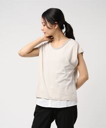 天竺Tシャツ×シャツ付きタンクトップアンサンブル