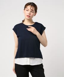 天竺Tシャツ×シャツ付きタンクトップアンサンブル