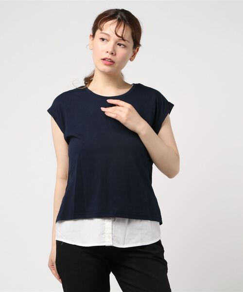 STYLEBLOCK（スタイルブロック）の「天竺Tシャツ×シャツ付きタンクトップアンサンブル（アンサンブル・レディース・ベージュ/ネイビー/グレー・FREE）」の3枚目の写真