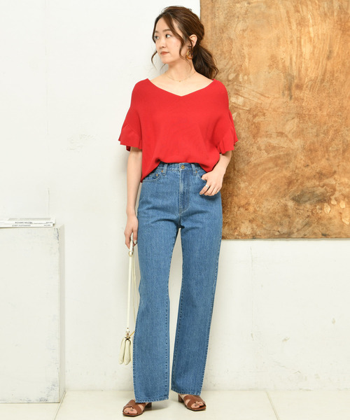 DouDou（ドゥドゥ）の「袖フリルVプルオーバー（ニット/セーター・レディース・ブラック/ベージュ/レッド・FREE）」の18枚目の写真