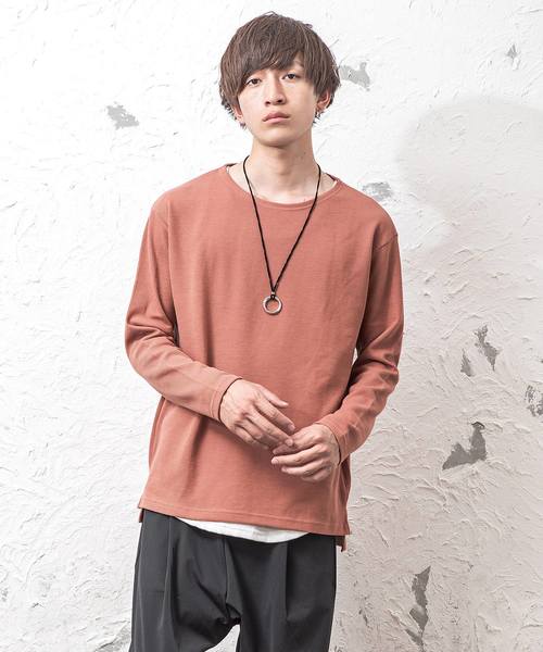 MinoriTY（マイノリティ）の「ワッフルボートネック長袖T（Tシャツ/カットソー・メンズ・ブラック/ベージュ/オフホワイト/カーキ/ピンク/杢グレー・M/L/XL）」の6枚目の写真