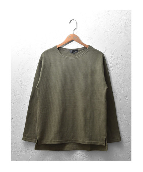 MinoriTY（マイノリティ）の「ワッフルボートネック長袖T（Tシャツ/カットソー・メンズ・ブラック/ベージュ/オフホワイト/カーキ/ピンク/杢グレー・M/L/XL）」の13枚目の写真