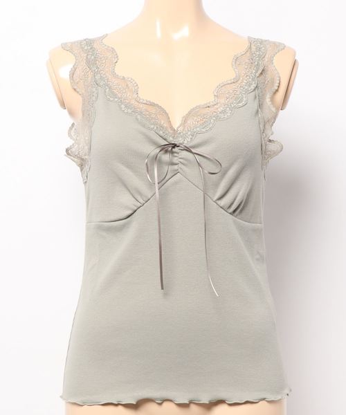 one after another NICE CLAUP(ワンアフターアナザーナイスクラップ)の「テレコレースリボンタンクトップ(タンクトップ・レディース・モカ/アイボリー/オフホワイト/カーキ・FREE)」の4枚目の写真