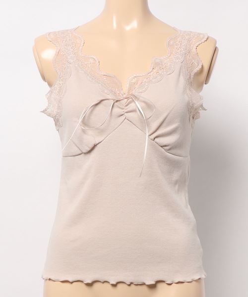 one after another NICE CLAUP(ワンアフターアナザーナイスクラップ)の「テレコレースリボンタンクトップ(タンクトップ・レディース・モカ/アイボリー/オフホワイト/カーキ・FREE)」の2枚目の写真