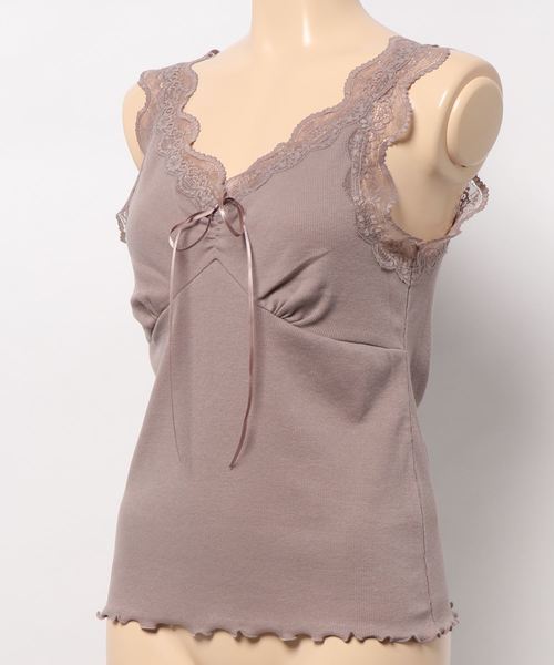 one after another NICE CLAUP(ワンアフターアナザーナイスクラップ)の「テレコレースリボンタンクトップ(タンクトップ・レディース・モカ/アイボリー/オフホワイト/カーキ・FREE)」の5枚目の写真