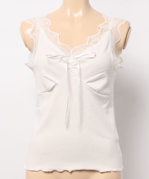 one after another NICE CLAUP(ワンアフターアナザーナイスクラップ)の「テレコレースリボンタンクトップ(タンクトップ・レディース・モカ/アイボリー/オフホワイト/カーキ・FREE)」の11枚目の写真