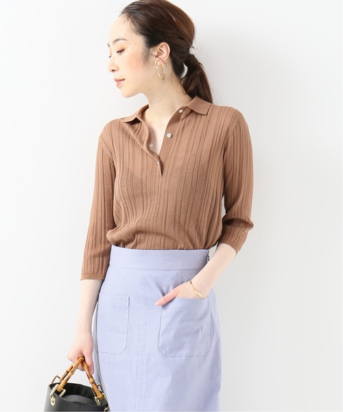 IENA LA BOUCLE（イエナラブークル）の「IENA LA BOUCLE Allegria ランダムリブポロ◆（ニット/セーター・レディース・ベージュ/グリーン・FREE）」の2枚目の写真