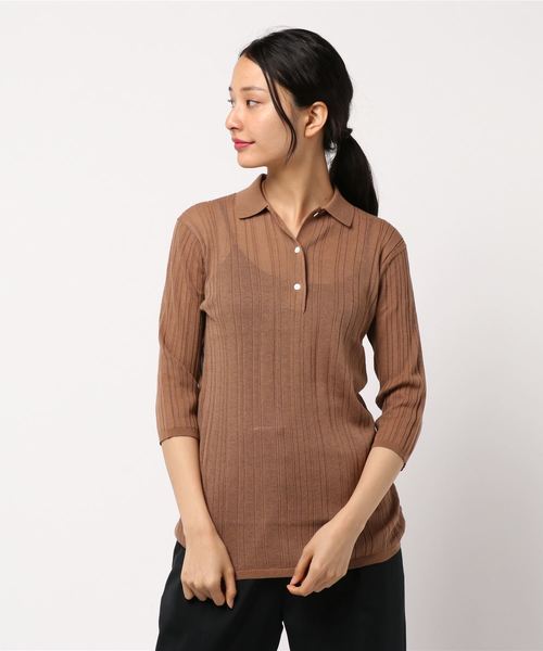 IENA LA BOUCLE（イエナラブークル）の「IENA LA BOUCLE Allegria ランダムリブポロ◆（ニット/セーター・レディース・ベージュ/グリーン・FREE）」の5枚目の写真