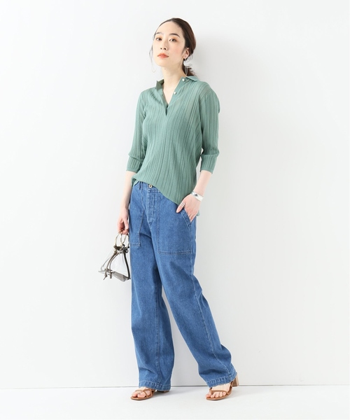 IENA LA BOUCLE（イエナラブークル）の「IENA LA BOUCLE Allegria ランダムリブポロ◆（ニット/セーター・レディース・ベージュ/グリーン・FREE）」の4枚目の写真