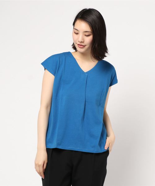 KOBE LETTUCE（コウベレタス）の「Vネックフロントタックカットソーブラウス（シャツ/ブラウス・レディース・ブラック/ネイビー/オフホワイト/ブルー/ラベンダー/グレイッシュベージュ・L/M）」の6枚目の写真